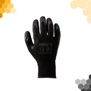 Black polyester work gloves palm coated with black crinkle latex