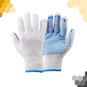 Cotton gloves palm coated with blue PVC dots