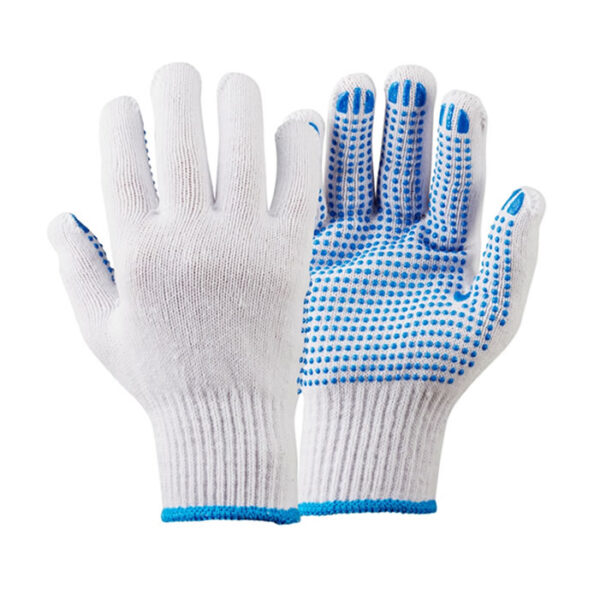 Cotton gloves palm coated with blue PVC dots